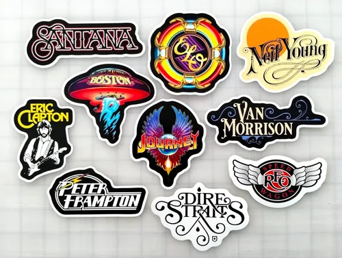 Vista 2 de Paquete de calcomanías clásicas de rock (10 calcomanías), juego de 5 calcomanías de vinilo retro para álbum de rock and roll, impermeable