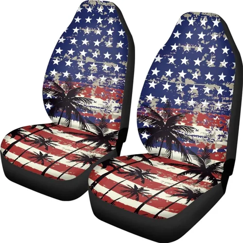 Vista 13 de ELEQIN 250 fundas de asiento delantero de automóvil con bandera patriótica estadounidense, paquete de 2 protectores de asiento de poliéster suaves