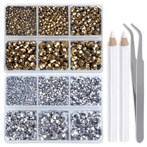 Vista 38 de LPBeads 6400 unidades de diamantes termoadhesivos de 12 colores con parte trasera plana, 5 tamaños mixtos, gemas de cristal redondas con pinzas