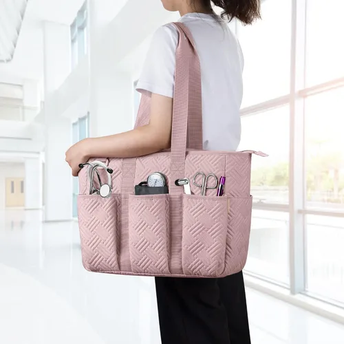 Vista 5 de Fasrom Bolsa de mano para enfermeras de trabajo, bolsa clínica para estudiantes de enfermería y personal de atención médica en el hogar, rosa