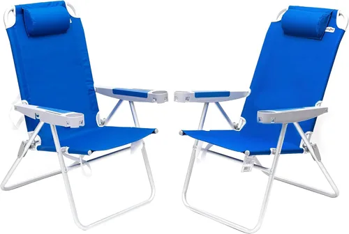 Vista 17 de SUNNYFEEL Silla de playa alta para adultos, sillas plegables de asiento Azul