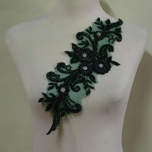 Vista 13 de Apliques de encaje con cuentas 3D Luz Lujo Ropa Collar Ramillete Bordado Accesorios (azul oscuro)