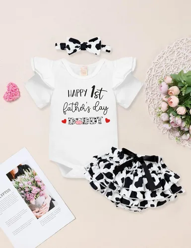 Vista 2 de Happy First Mother's Day - Mameluco con estampado de letras para recién nacido, diseño de corazón y diadema
