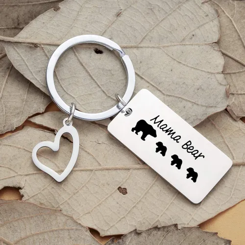 Vista 2 de Waeceip Mom Gifts-Mama Bear Llavero Anillo Dulce Familia Mama Oso Joyería Oso Cachorros Mamá Tía Abuela