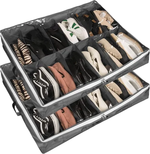 Vista 13 de Surblue Organizador de almacenamiento de zapatos debajo de la cama, solución de almacenamiento de zapatos debajo de la cama, 2 cremalleras de metal