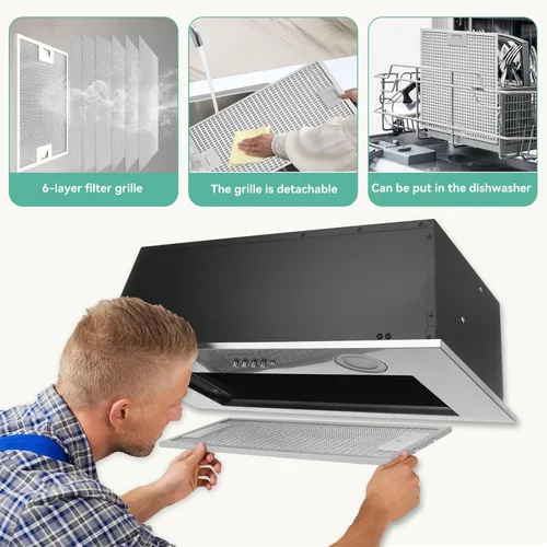 Vista 7 de Inserto de Campana Extractora de 400 CFM de 23.6 pulgadas Campana de Ventilación de Cocina de Acero Inoxidable Empotrable/Insertable Controles