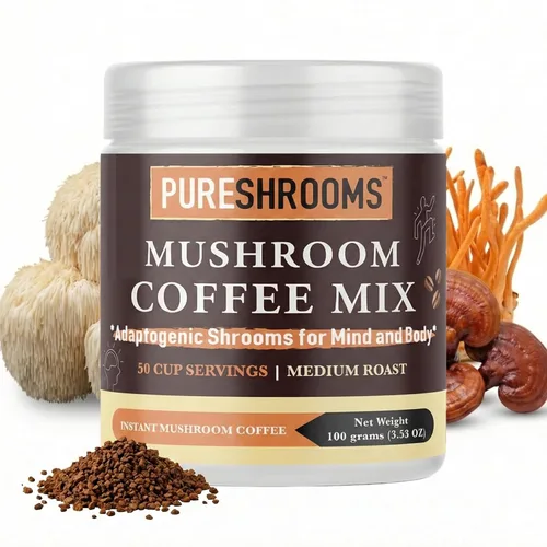 Vista 10 de PureShrooms Perfect 7 - Café de hongos – Arábica instantánea de origen único con melena de león orgánica, Reishi y Cordyceps – Bebida
