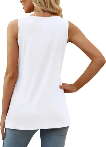 Vista 5 de XIEERDUO Camisetas sin mangas de verano para mujer, cuello cuadrado, ajuste holgado, casual, a la moda, sin mangas