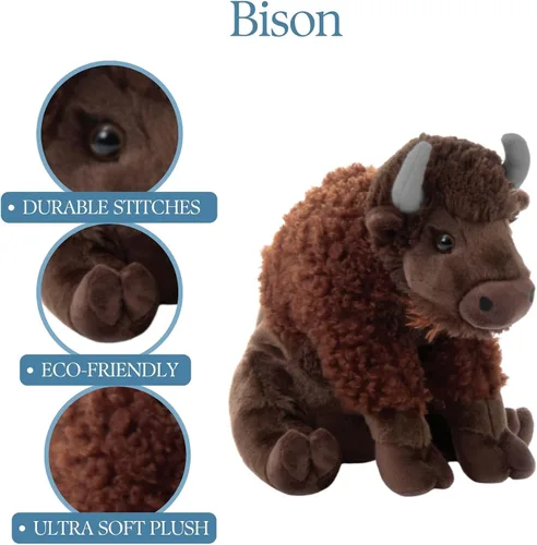 Vista 9 de The Petting Zoo - Peluche de bisonte, regalos para niños, animales del zoológico salvaje, colección Wild Onez, juguete de peluche de bisonte sentado