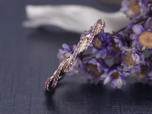 Vista 4 de Anillo de boda de amatista de eternidad completa de oro rosa de 14 quilates