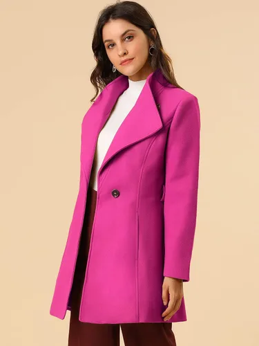 Vista 2 de Allegra K Abrigo largo de invierno clásico con cuello alto para mujer