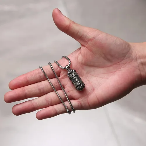 Vista 6 de STWTR Colgante de acero inoxidable de meditación budista tibetana con colgante conmemorativo de cremación para cenizas, collar para hombre y mujer