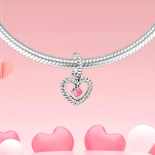 Vista 2 de Dijes de piedra natal de plata de ley 925 con dije de corazón para pulsera, collar, dije de feliz cumpleaños, cuentas colgantes de corazón