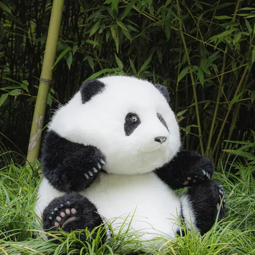 Vista 3 de Chongker Peluche de panda con peso, peluche de panda para compañero "HeHua", peluche grande gigante realista hecho a mano, 4.6 libras, 16.5