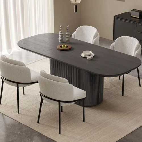 Vista 11 de Mesa de comedor ovalada de 63 pulgadas para 2-6 personas, mesa de cocina negra moderna, mesa de comedor rectangular de lujo, mesa de comedor
