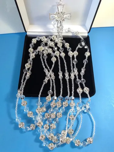 Vista 2 de Lazo de boda para boda de Cristal fino Combinado con bola de rhigestone de 0.630 in con Cristal Lasso Color Plata sin imagenes y Cruz católica.