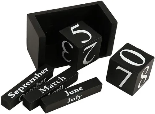 Vista 2 de Calendario de madera vintage, calendario perpetuo de escritorio de bloques elegantes, concepto de tiempo, cubos de madera rústicos, calendario, mes