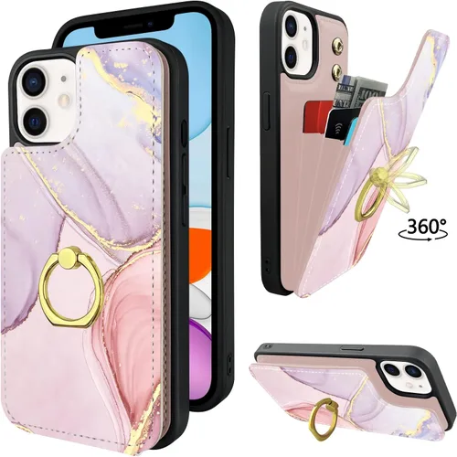 Vista 12 de Funda compatible con iPhone 11 con tarjetero y soporte para tarjetas, soporte de anillo de dedo de rotación de 360º, función atril, protección RFID