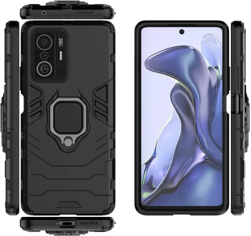 Vista 3 de MaiJin Compatible con Xiaomi Mi 11T, funda Mi11T Pro, soporte de agarre de anillo de metal, parachoques duro a prueba de golpes