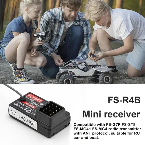 Vista 3 de GoolRC Receptor Flysky FS-R4B, receptor de 4 canales de 2.4 GHz, protocolo ANT, salida PWM de antena única, compatible con transmisor de radio