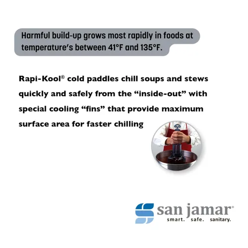 Vista 5 de Paleta de refrigeración de alimentos, San Jamar Rapi-Kool, 128 oz, azul Paleta de hielo y varita refrescante para sopas, salsas, guisos y líquidos