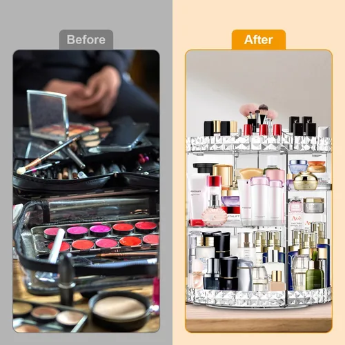 Vista 7 de Organizador de maquillaje giratorio de 360 grados, 7 capas ajustables, organizador de cosméticos de gran capacidad, organizador de maquillaje