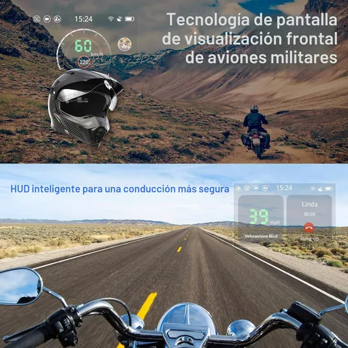 Vista 8 de Casco de Motocicleta E6+ HUD, Pantalla de Visualización Frontal, Bluetooth, GPS, CarPlay, Android Auto, Intercomunicador de Malla, Cámara de Visión