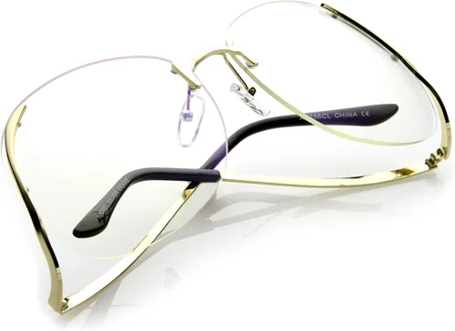 Vista 4 de zeroUVRimless Mujer Curved brazos de metal redondo transparente lente Oversize Lentes 67mm