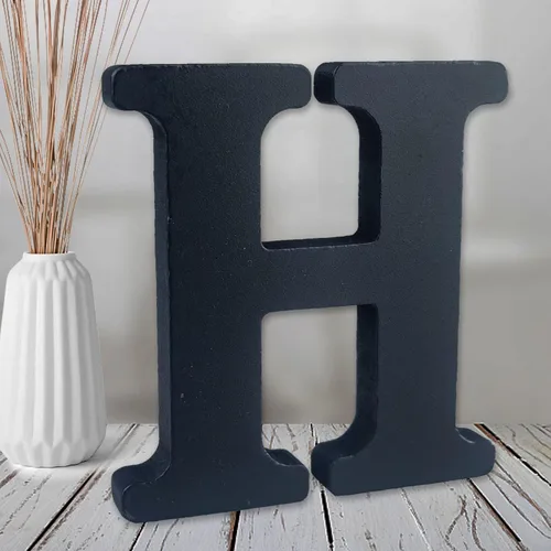 Vista 15 de AOCEAN Letras de madera negra de 6 pulgadas Letras de madera sin terminar para decoración de pared Letras decorativas de pie Rebanadas Tablero