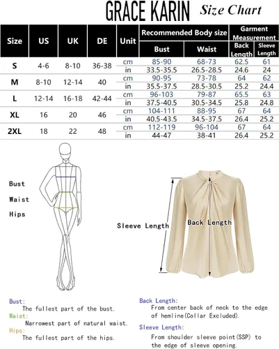 Vista 6 de GRACE KARIN Camisas de manga larga para mujer, cuello alto, blusa casual de satén para negocios, oficina, trabajo