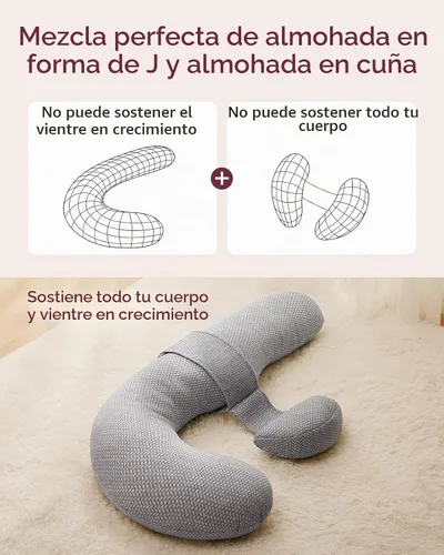 Vista 4 de Momcozy Almohadas de embarazo, original en forma de F, con cubierta de capa de aire, color gris