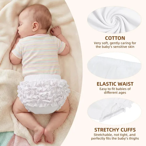 Vista 3 de Durio Ruffle Baby Bloomers - Fundas de pañales de algodón para niñas 0-2T A Blanco