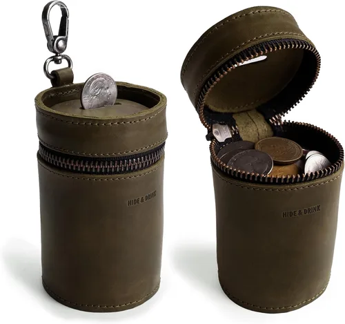 Vista 9 de Hide & Drink, Caja de dinero, cubo de alcancía, bolsa con cremallera, organizador de efectivo, funda para monedas, cuero de grano completo, hecho a