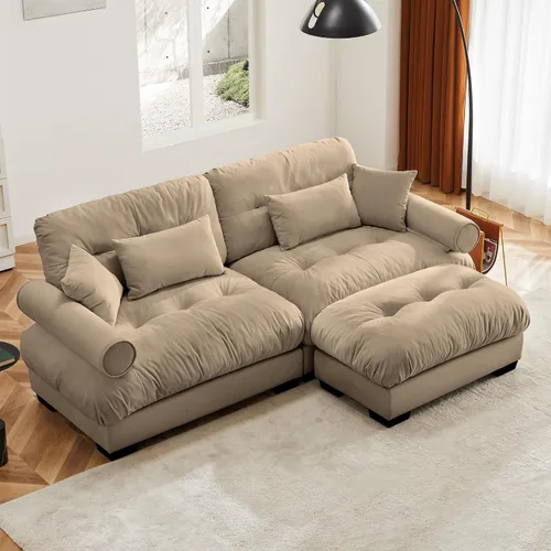 Vista 71 de Otomana beige para sofá modular modular, sofá individual, asiento otomano para sofá modular convertible, sofás de terciopelo para sala de estar