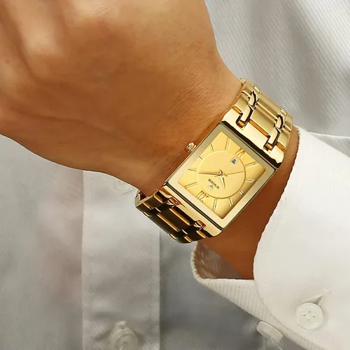 Vista 5 de Relojes cuadrados para hombre de negocios,Reloj de lujo de la noche de la manera,Relojes de pulsera para hombres de cuarzo banda de acero inoxidable