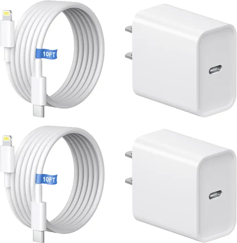 Vista 12 de Cargador rápido para iPhone, 3+3 unidades, cargador de pared USB C de 20 W con cable de carga rápida de 6 pies compatible con iPhone