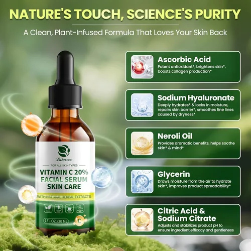 Vista 6 de Lukaree Suero de vitamina C para la cara – Suero facial de vitamina C iluminador con hialuronato de sodio Unifica el tono de la piel y suaviza