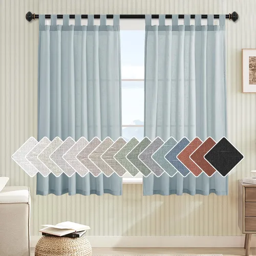 Vista 42 de Cortinas de lino para sala de estar, decoración para el hogar, con pestaña superior, privacidad añadida, ahorro de energía, filtro de luz