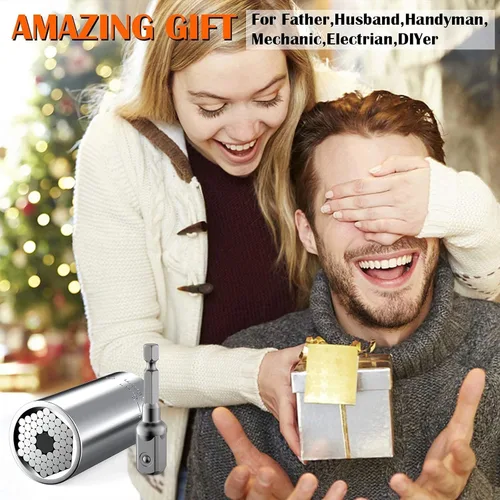 Vista 2 de Regalos para hombre, novio, marido, juego de llaves de vaso súper universal con adaptador de taladro eléctrico, accesorios geniales (0.276-0.748 in)
