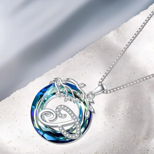 Vista 5 de TOUPOP Regalos para mujeres, collar con colgante de letra inicial de la A a la Z con círculo azul, joyería de cristal para mujeres, su madre