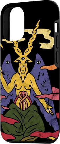 Vista 2 de Funda punk gótica para iPhone 15 Baphomet Psychedelic Satan Antichrist