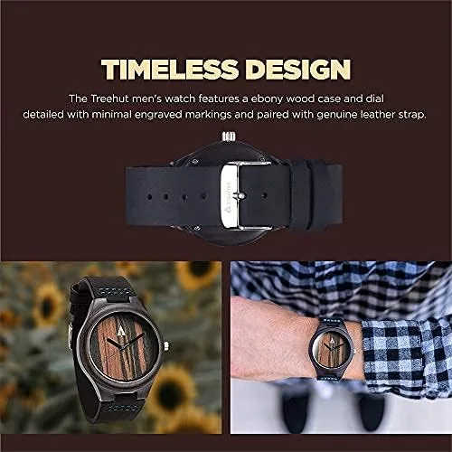 Vista 2 de Treehut - Reloj de pulsera analógico para hombres, de madera con correa de piel auténtica, estilo elegante.