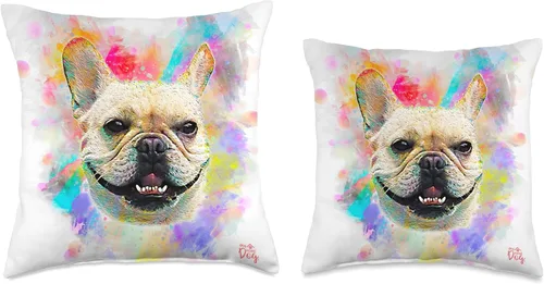 Vista 3 de My Home Dog French Bulldog Painting-Colorful Watercolor Frenchie - Almohada de 16 x 16 pulgadas, multicolor