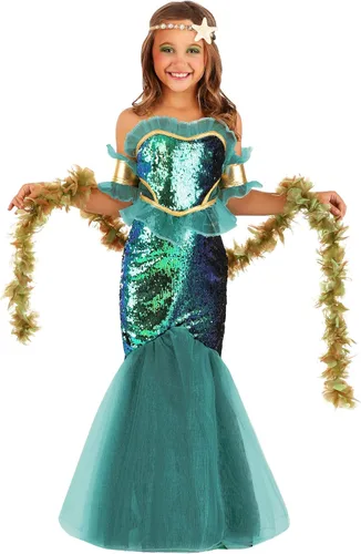 Vista 2 de Mystical Girl - Disfraz de sirena de mar, vestido de lentejuelas de sirena, traje inspirado en el océano para Halloween