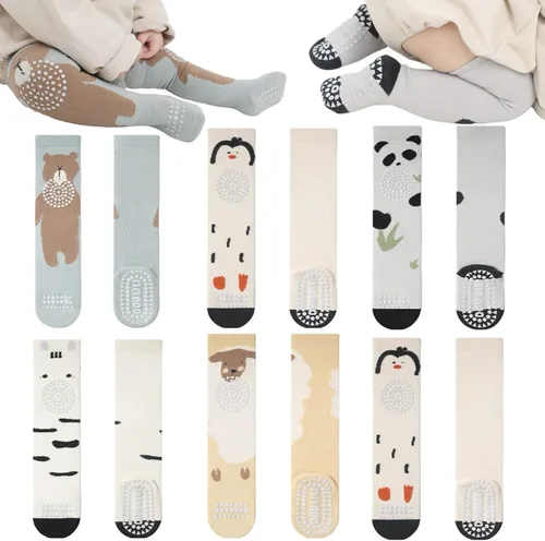 Vista 11 de Calcetines de rodilla antideslizantes para bebés y niños pequeños con agarre, calcetines antideslizantes para recién nacidos, para niños y niñas