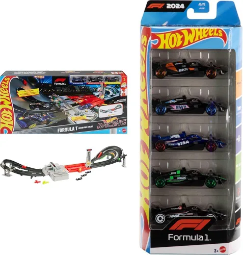 Vista 7 de Circuito de Grand Prix de Fórmula 1 Hot Wheels y 3 autos