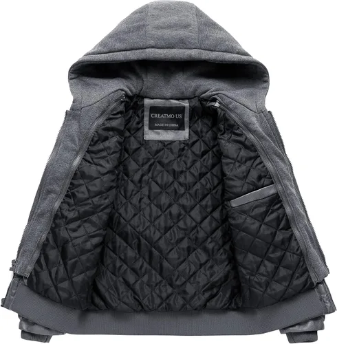Vista 2 de CREATMO US Chaqueta de piel sintética para hombre, impermeable, resistente al viento, PU con capucha extraíble