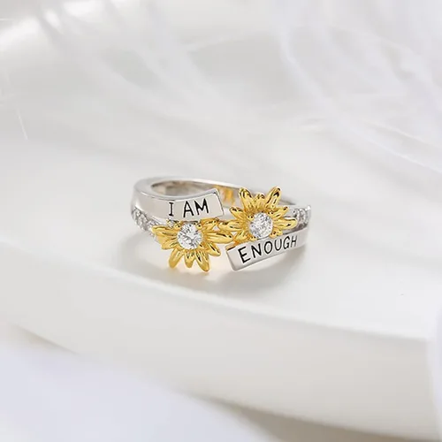 Vista 6 de Generic Juego de anillos para ti bicolor I Am Enough English con margaritas de diamantes a la moda multicolor anillos para mujer regalos para mujer