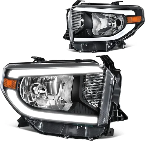 Vista 12 de DWVO Ensamble de faros Compatible con 2007-2013 Tundra / 2008 2009 2010 2011 2012 2013 2014 2015 2016 2017 Sequoia Carcasa de faro cromada Reflector
