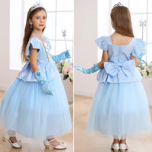 Vista 4 de iTVTi Disfraz de princesa Cenicienta para niñas, vestido de cosplay para carnaval, disfraz de fiesta de Halloween